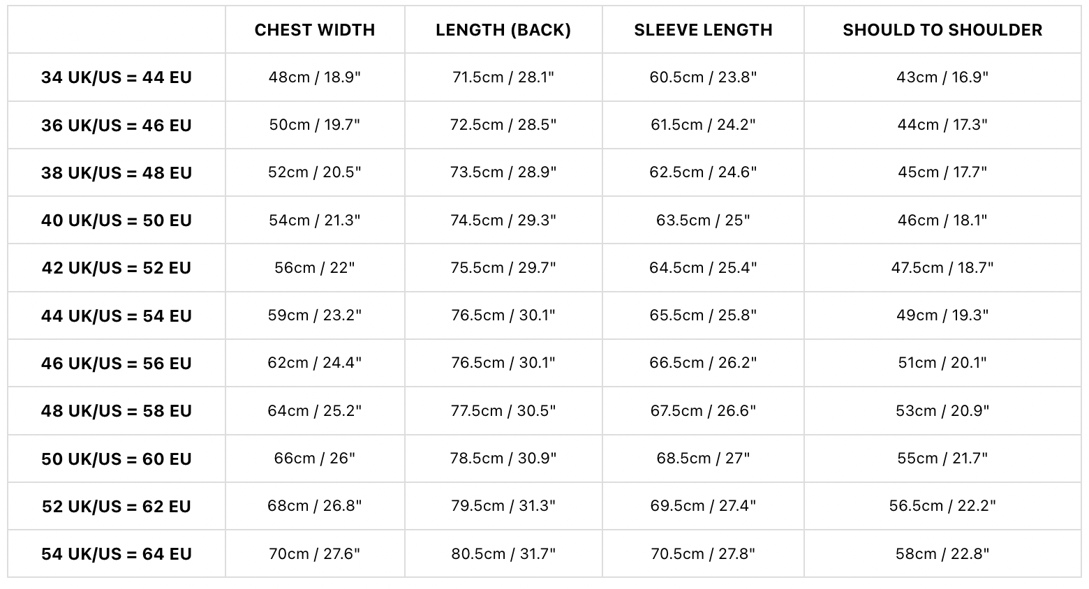 Size Charts - Vertical Suits Knowledge Base